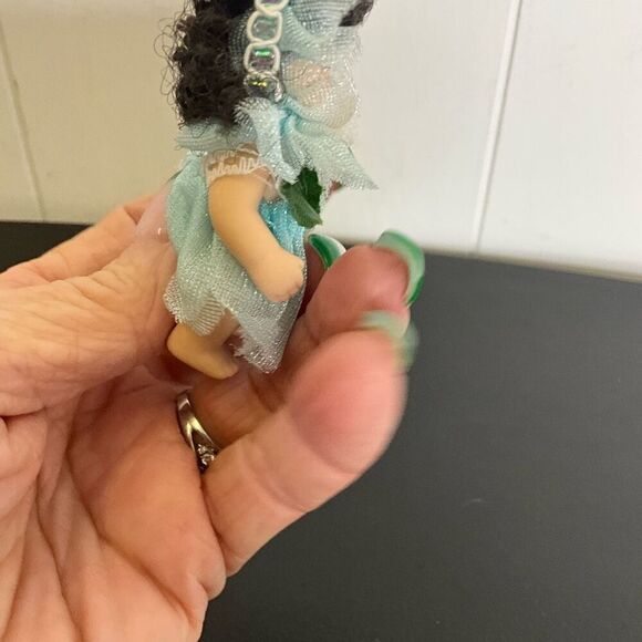 Vintage 3" Porcelain Miniature Bisque Green Blue Doll Arms Legs Move Posable - Picture 5 of 7